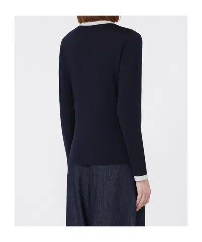 Max Mara V-neck Button-down Sweater With Contrasting Trim In Black