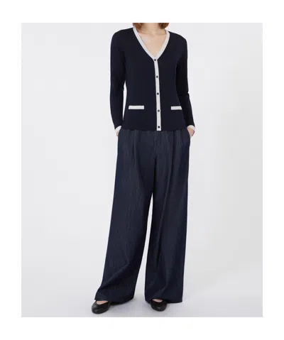 Max Mara V-neck Button-down Sweater With Contrasting Trim In Black