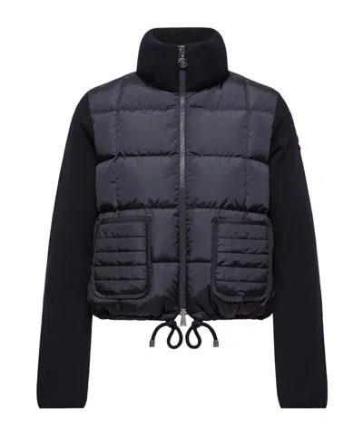 Moncler Cardigan Drawstring Hem Quilted In Blue