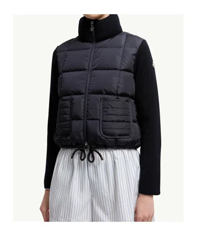 Moncler Cardigan Drawstring Hem Quilted In Blue