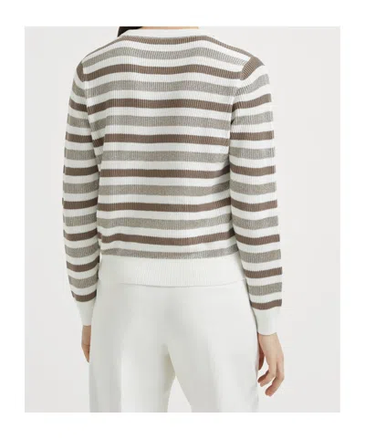 Brunello Cucinelli Women Striped Cotton Crewneck Sweater In Multi