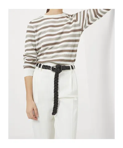 Brunello Cucinelli Women Striped Cotton Crewneck Sweater In Multi