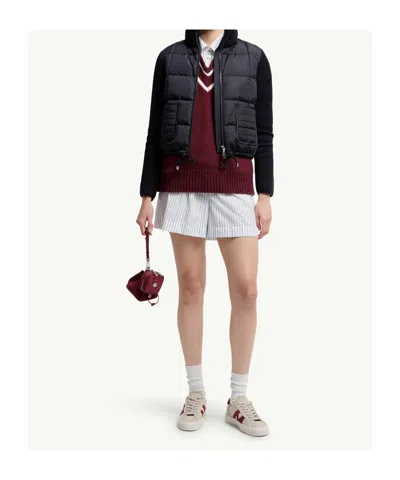 Moncler Cardigan Drawstring Hem Quilted In Blue