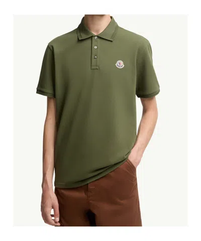 Moncler Embroidered Logo Cotton Piquet Polo Shirt In Green