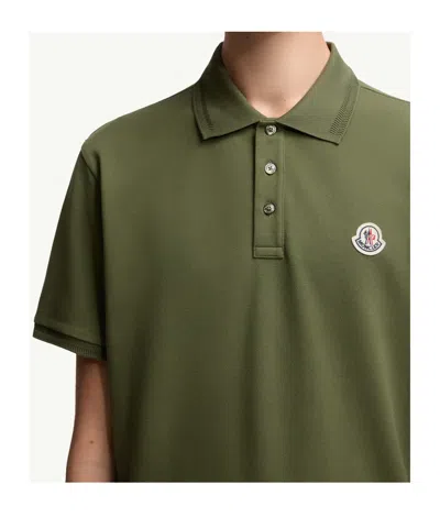 Moncler Embroidered Logo Cotton Piquet Polo Shirt In Green