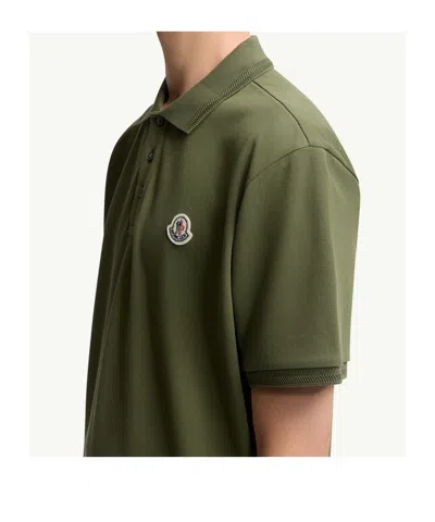 Moncler Embroidered Logo Cotton Piquet Polo Shirt In Green
