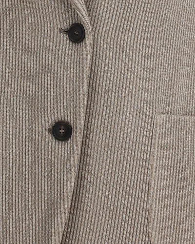 Brunello Cucinelli Embellished English Rib Knit Blazer In Neutral