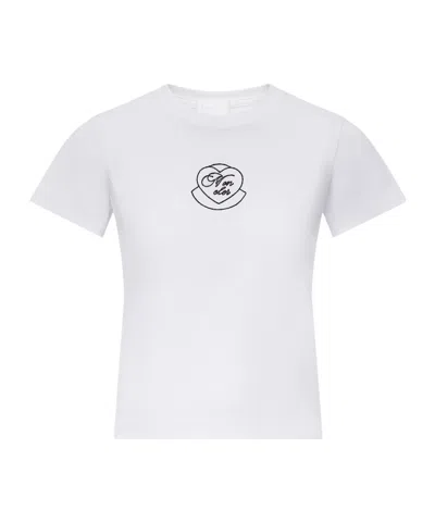 Moncler Embroidered Heart Logo Cotton T-shirt In White