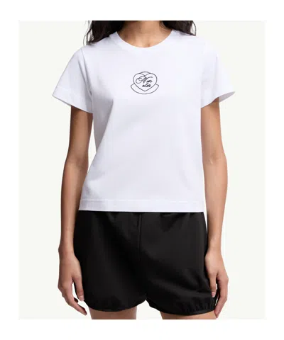Moncler Embroidered Heart Logo Cotton T-shirt In White