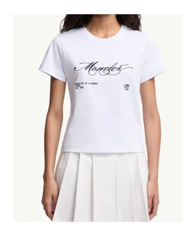 Moncler Embroidered Cursive Logo Cotton T-shirt In White