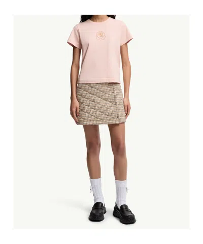 Moncler Embroidered Heart Logo Cotton T-shirt In Pink