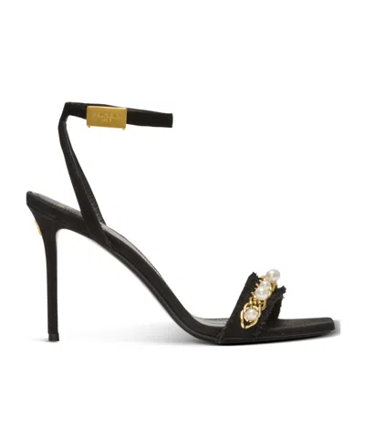 Balmain Pb Sandals In Suede Leather In Black
