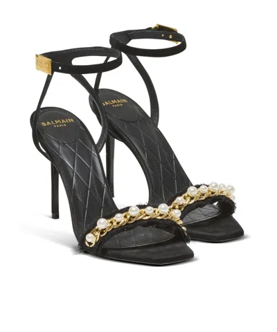 Balmain Pb Sandals In Suede Leather In Black