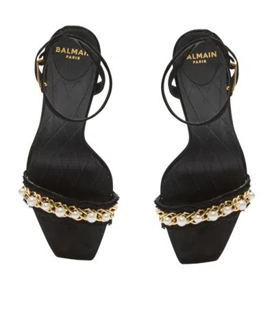Balmain Pb Sandals In Suede Leather In Black