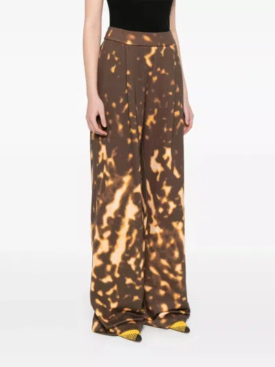 Dries Van Noten Printed Cotton Wide-leg Pants In Brown
