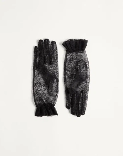Valentino Lace Bow Sheer Fabric Gloves Signature In Black