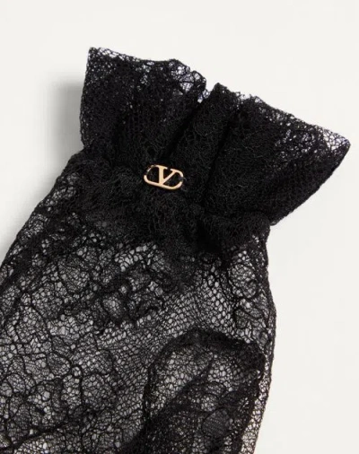 Valentino Lace Bow Sheer Fabric Gloves Signature In Black