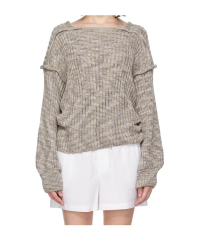 Baserange Square Neck Long Sleeve Sweater In Metallic