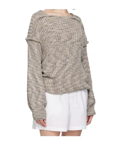 Baserange Square Neck Long Sleeve Sweater In Metallic