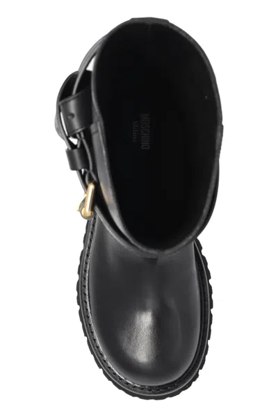 Moschino Round Toe Ankle Boots In Black