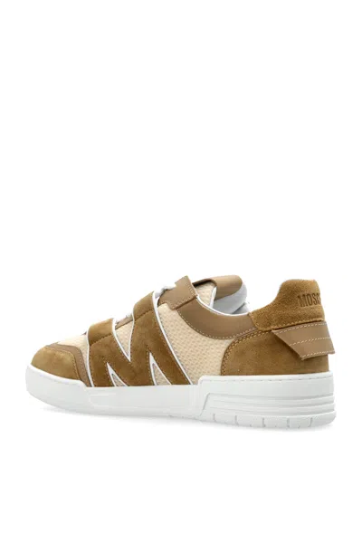 Moschino Suede And Mesh Low-top Sneakers In Brown