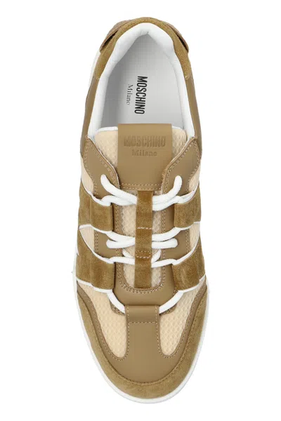 Moschino Suede And Mesh Low-top Sneakers In Brown