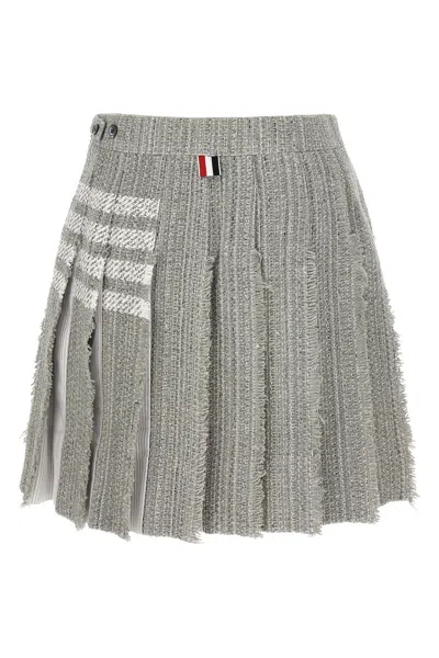 Thom Browne Pleated Tweed Skirt Skirts Gray In Gray