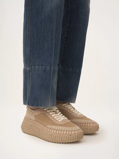 Chloé Low Top Sneakers Contrast Stitching In Pink