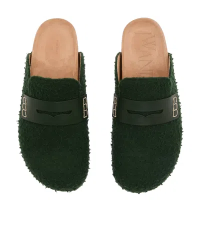 Jw Anderson Slip-on Mules With Fuzzy Texture And Buckle Detail In Black