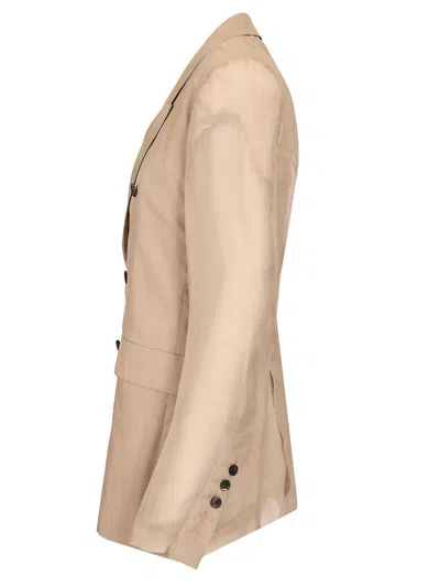 Rick Owens Silk Chiffon Blazer Jackets Beige In Brown