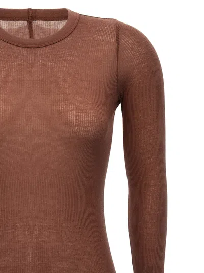 Rick Owens Ribbed Crew Neck Sheer Long Sleeve Top In Burgundy
