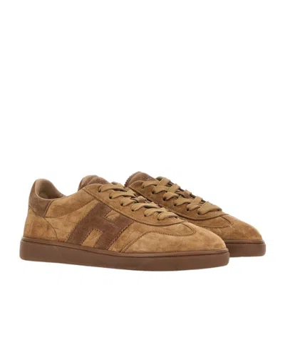 Hogan Cool Crocodile Effect Suede Sneakers In Brown