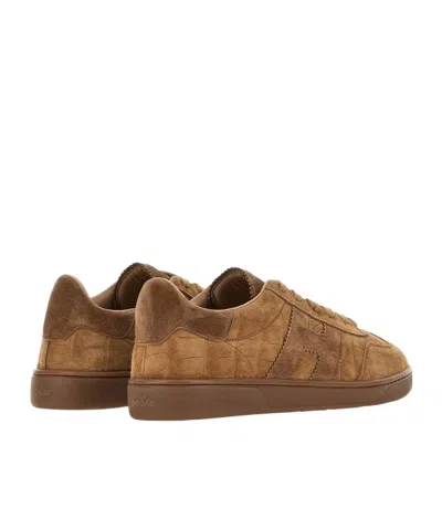 Hogan Cool Crocodile Effect Suede Sneakers In Brown