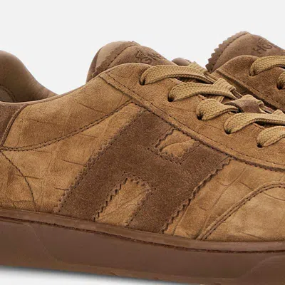 Hogan Cool Crocodile Effect Suede Sneakers In Brown
