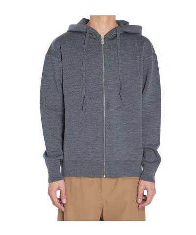 Loewe Anagram Zip Hoodie Featuring Drawstring Hood In Gray