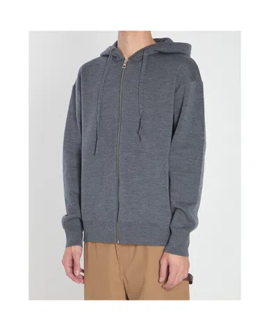 Loewe Anagram Zip Hoodie Featuring Drawstring Hood In Gray