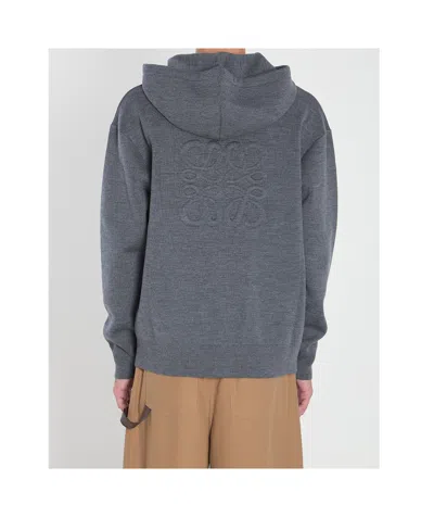 Loewe Anagram Zip Hoodie Featuring Drawstring Hood In Gray