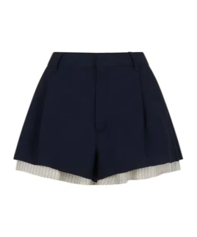 Marni Deep Blue Wool Shorts With Visible Lining