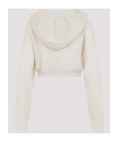Rick Owens Natural White Virgin Wool Cropped Hooded Tunic Pullover In Neutral
