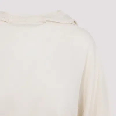 Rick Owens Natural White Virgin Wool Cropped Hooded Tunic Pullover In Neutral