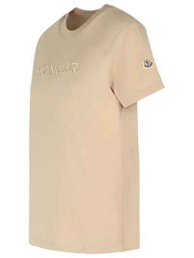 Moncler Ribbed Neutrals Cotton T-shirt With Embossed Logo Details In Neutral