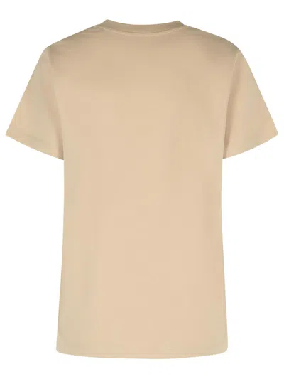 Moncler Ribbed Neutrals Cotton T-shirt With Embossed Logo Details In Neutral