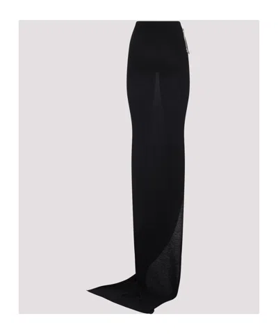 Rick Owens Flowing Maxi Skirt With Sheer Panel And High Waist In Black