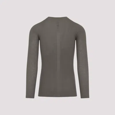 Rick Owens Ribbed Fitted Long-sleeved Top With Classic Crew Neckline In Gray