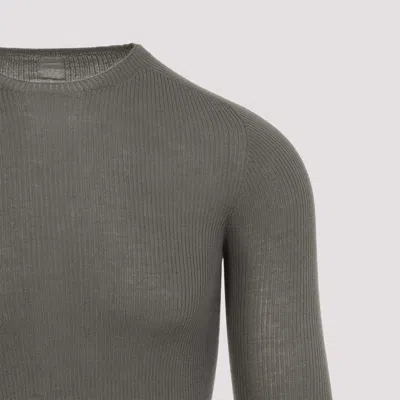 Rick Owens Ribbed Fitted Long-sleeved Top With Classic Crew Neckline In Gray