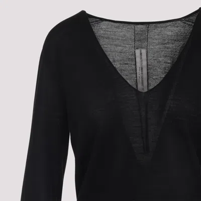 Rick Owens Deep V-neck Virgin Wool Sweater With Long Sleeves In Black