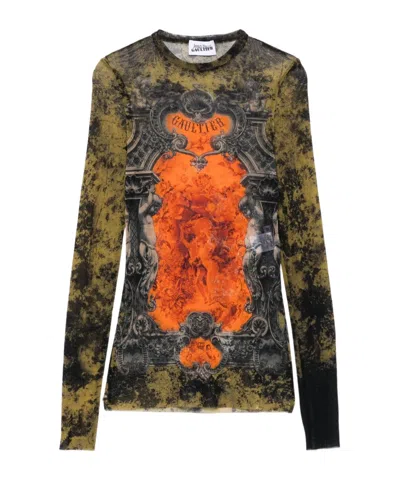 Jean Paul Gaultier Graphic Print Sheer Fabric Tops In Multi
