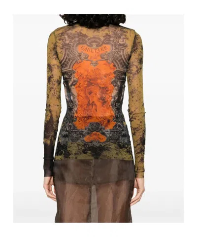 Jean Paul Gaultier Graphic Print Sheer Fabric Tops In Multi