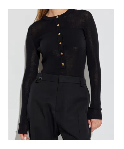 Versace Button-embellished Wool Sweater In Black