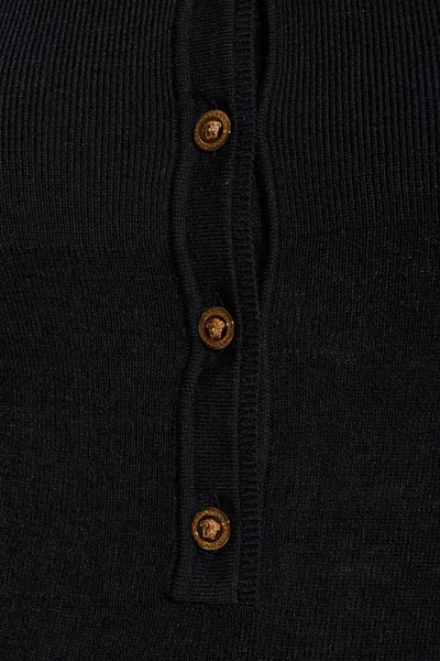 Versace Button-embellished Wool Sweater In Black